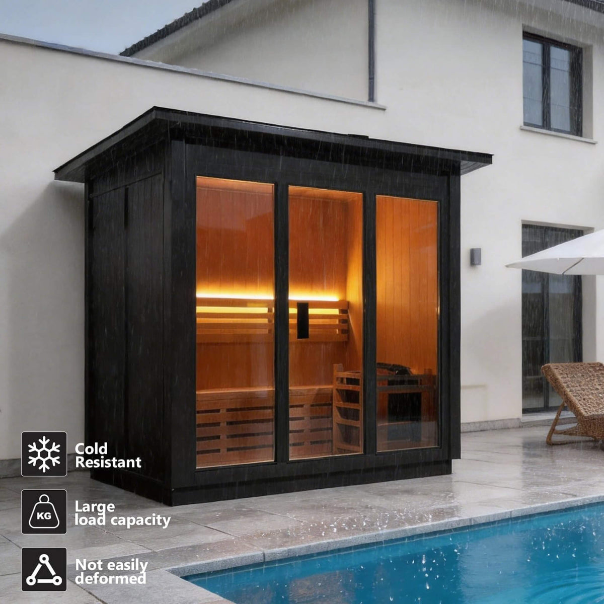 Custom 8-Person Luxury Canadian Red Cedar Outdoor Steam Sauna With Double-Back Bench, Heater And Stones [Made-To-Order] (SAK13492)